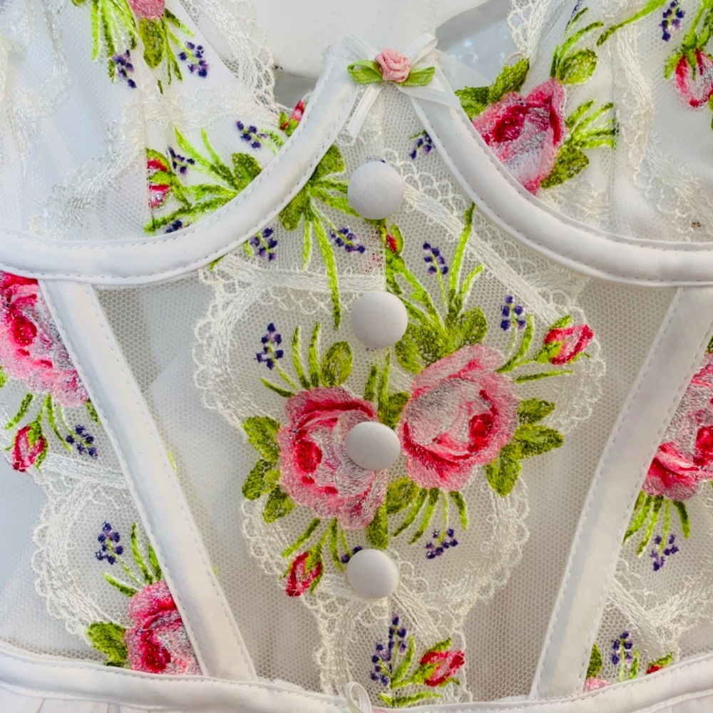 For Love & Lemons Trellis Rose Mini Dress XS Coquette Romantic Feminine Babydoll - Picture 6 of 16